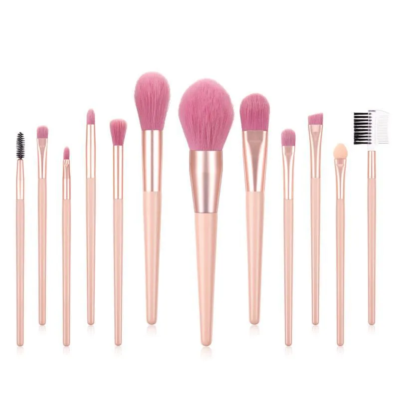 12 PCs Nude Pink Makeup Brush Set Travel Pack