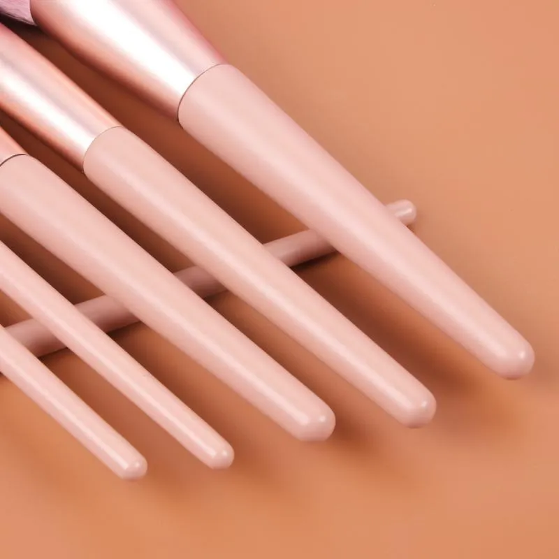 12 PCs Nude Pink Makeup Brush Set Travel Pack