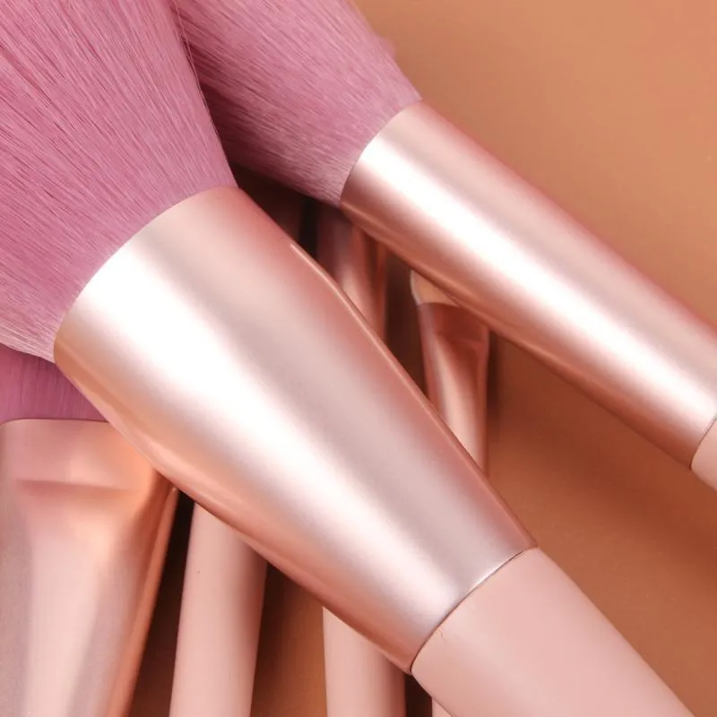 12 PCs Nude Pink Makeup Brush Set Travel Pack