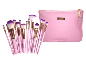 15 Pcs Pink Professional Makeup Brushes Set With Case