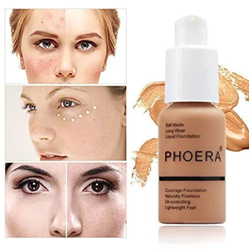 2 Pack PHOERA Foundation,Flawless Soft Matte Liquid Foundation,Durable Waterproof Oil Control Concealer Foundation Makeup.(104 Buff Beige)