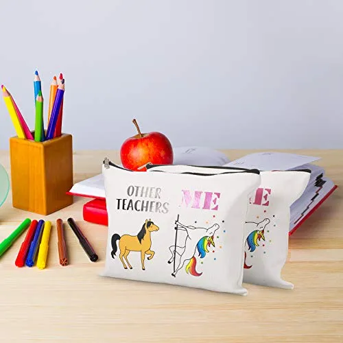 2 Pieces Teachers Gifts for Women, Unicorn Makeup Bags Appreciation Graduation Gifts for Teachers Personalized Cosmetic Cases Portable Storage Bag with Zipper (White,Other Teachers Me)