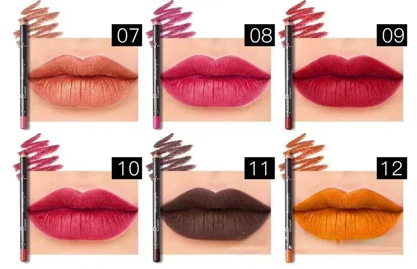 6 12Pcs/Set Waterproof Pencil Lipstick Set Pen Matte Lip Liner Long Lasting Makeup Pens Easy to Wear Non-stick Cup карандаш для