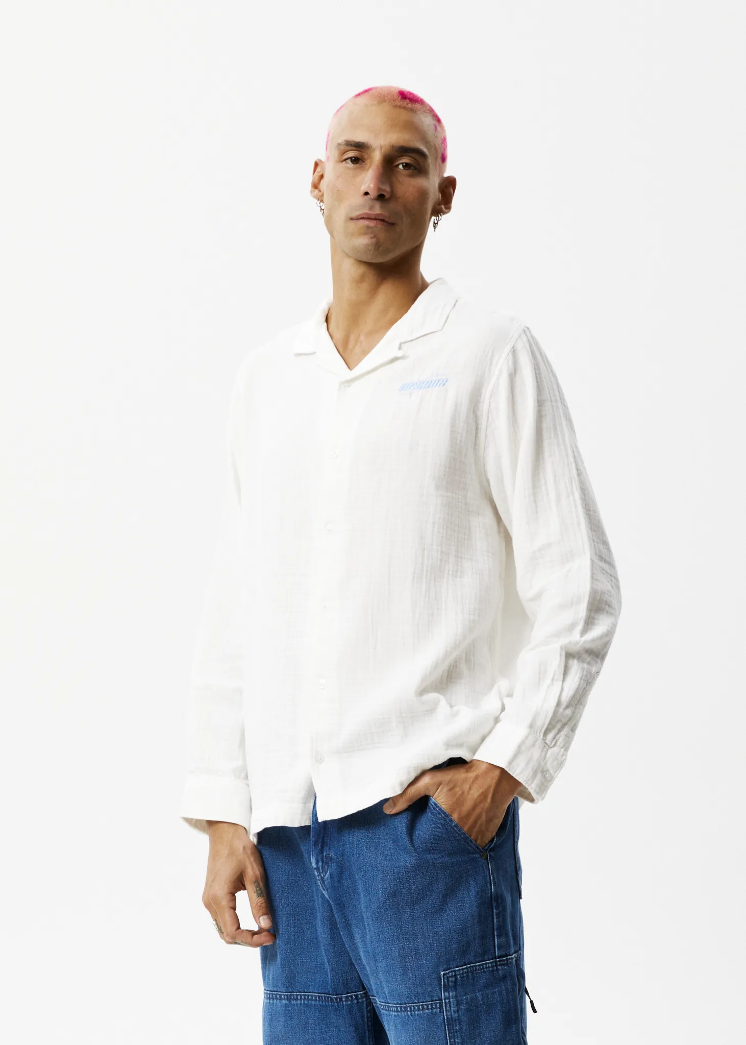 AFENDS Mens Stratosphere - Long Sleeve Shirt - Off White