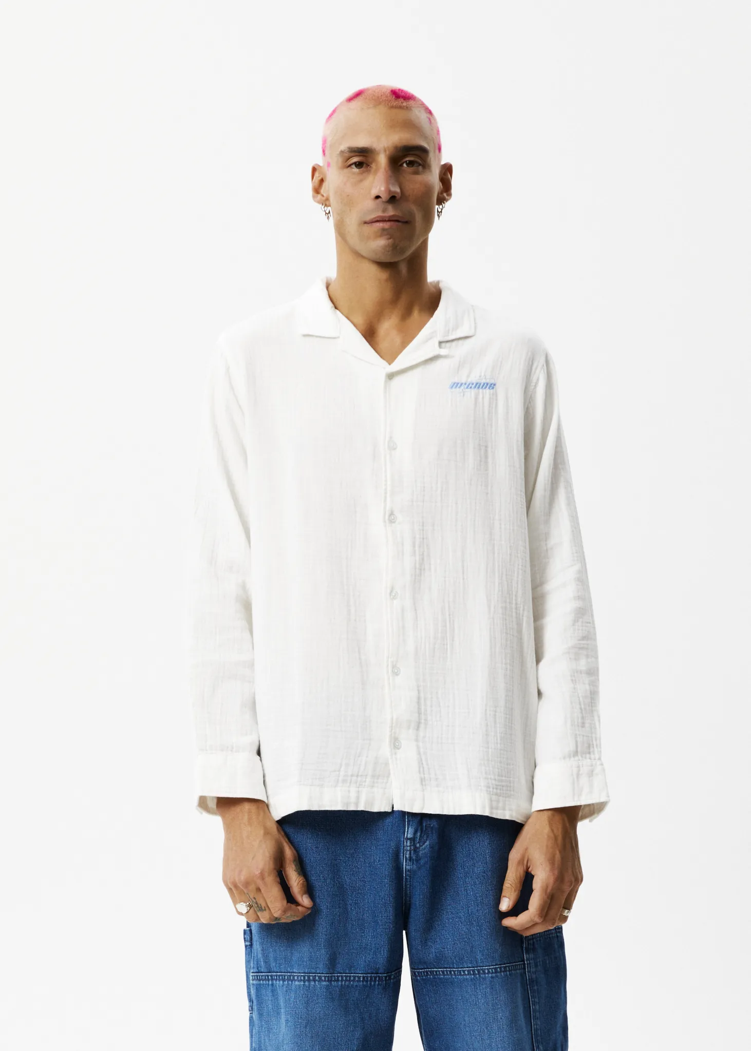 AFENDS Mens Stratosphere - Long Sleeve Shirt - Off White