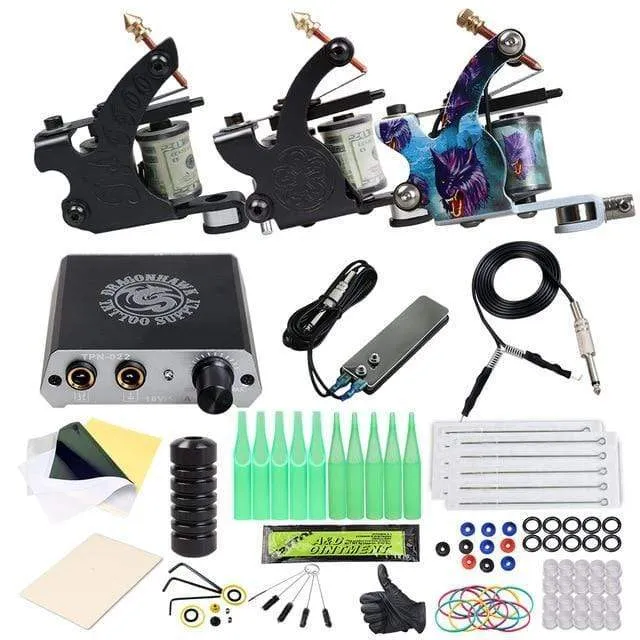 Beginner Complete Tattoo Kit 2 Machines Gun Set Power Supply Grips Body Art Tools Set Permanent Makeup Tattoo set