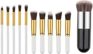 Bingeable 1 Pcs Foundation Make Up Brushes, 10Pcs Natural Professional Foundation Blending Brush Tool Cosmetic Kits Makeup Set Brushes (Pack of 11)