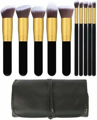 Bingeable 10Pcs Natural Cosmetic Kits Makeup Set Brushes (Pack of 10 - Black)