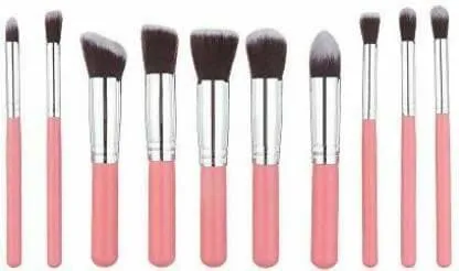 Bingeable 10Pcs Natural Professional Foundation Blending Brush Tool Cosmetic Kits Makeup Set Brushes  Makeup Sponge Puff 2 Pcs (Pack of 10)