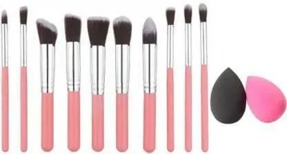 Bingeable 10Pcs Natural Professional Foundation Blending Brush Tool Cosmetic Kits Makeup Set Brushes  Makeup Sponge Puff 2 Pcs (Pack of 10)