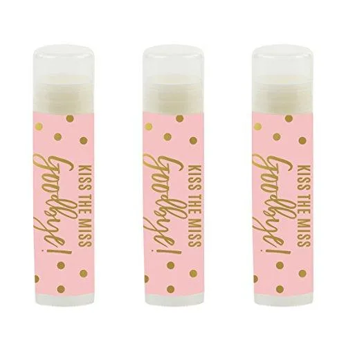 Blush Pink and Metallic Gold Confetti Polka Dots Wedding Lip Balm Favors, Kiss The Miss Goodbye!