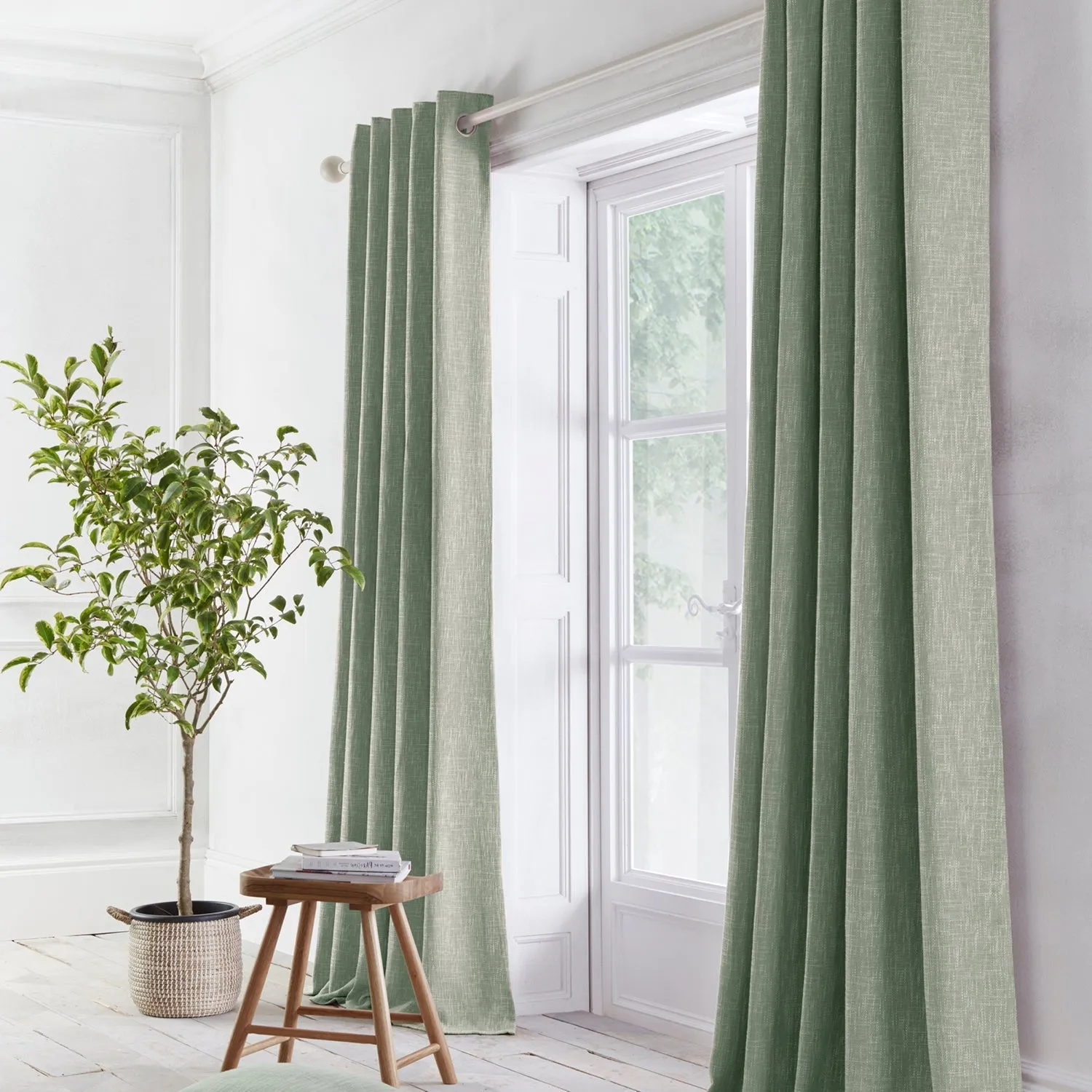 Boucle Green Eyelet Curtains