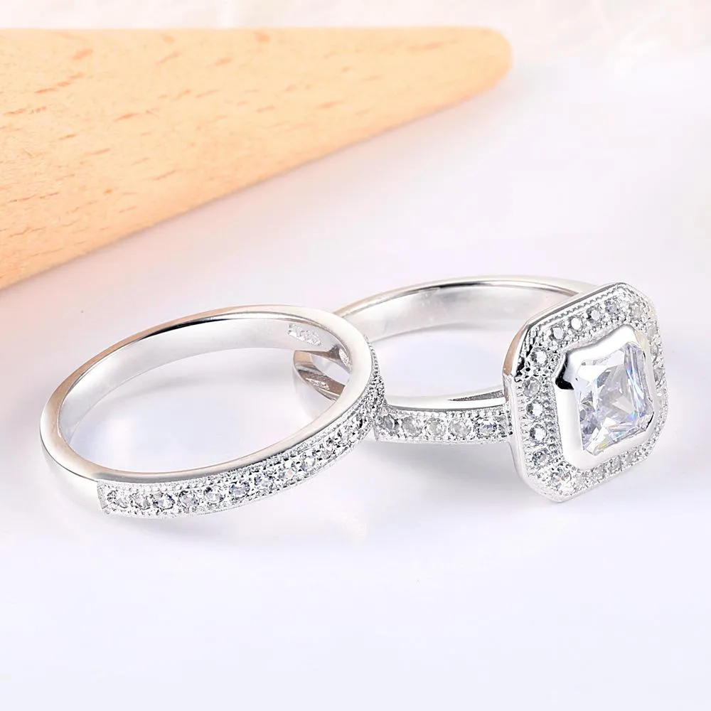 Classic 2PCS 925 Sterling Silver Ring Set