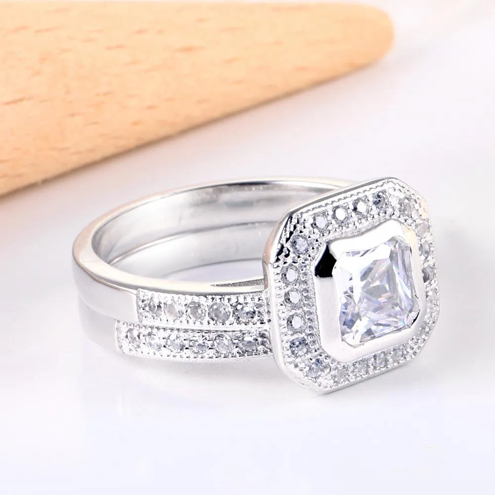 Classic 2PCS 925 Sterling Silver Ring Set