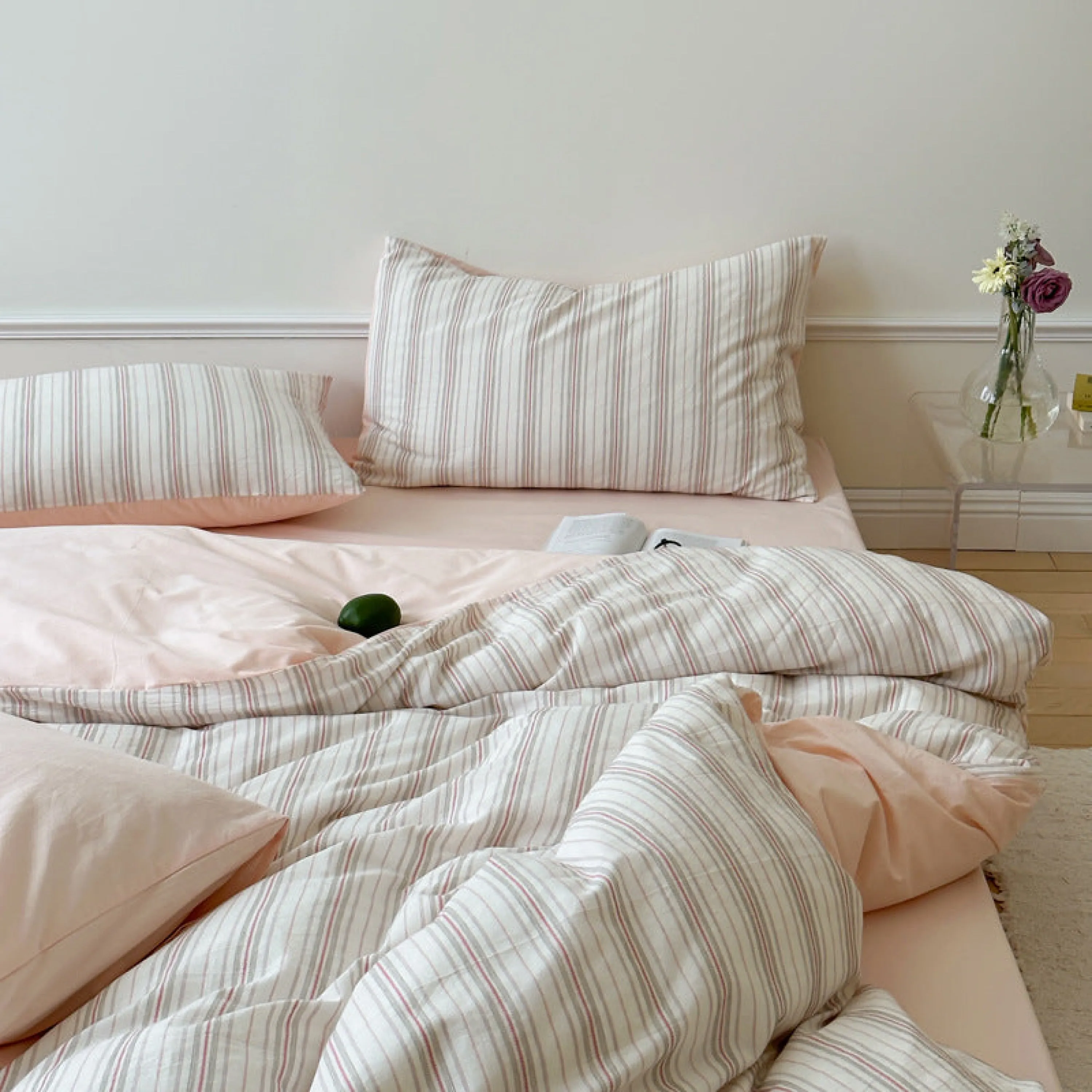 Cozy Pastel Striped Washed Cotton Bedding Bundle