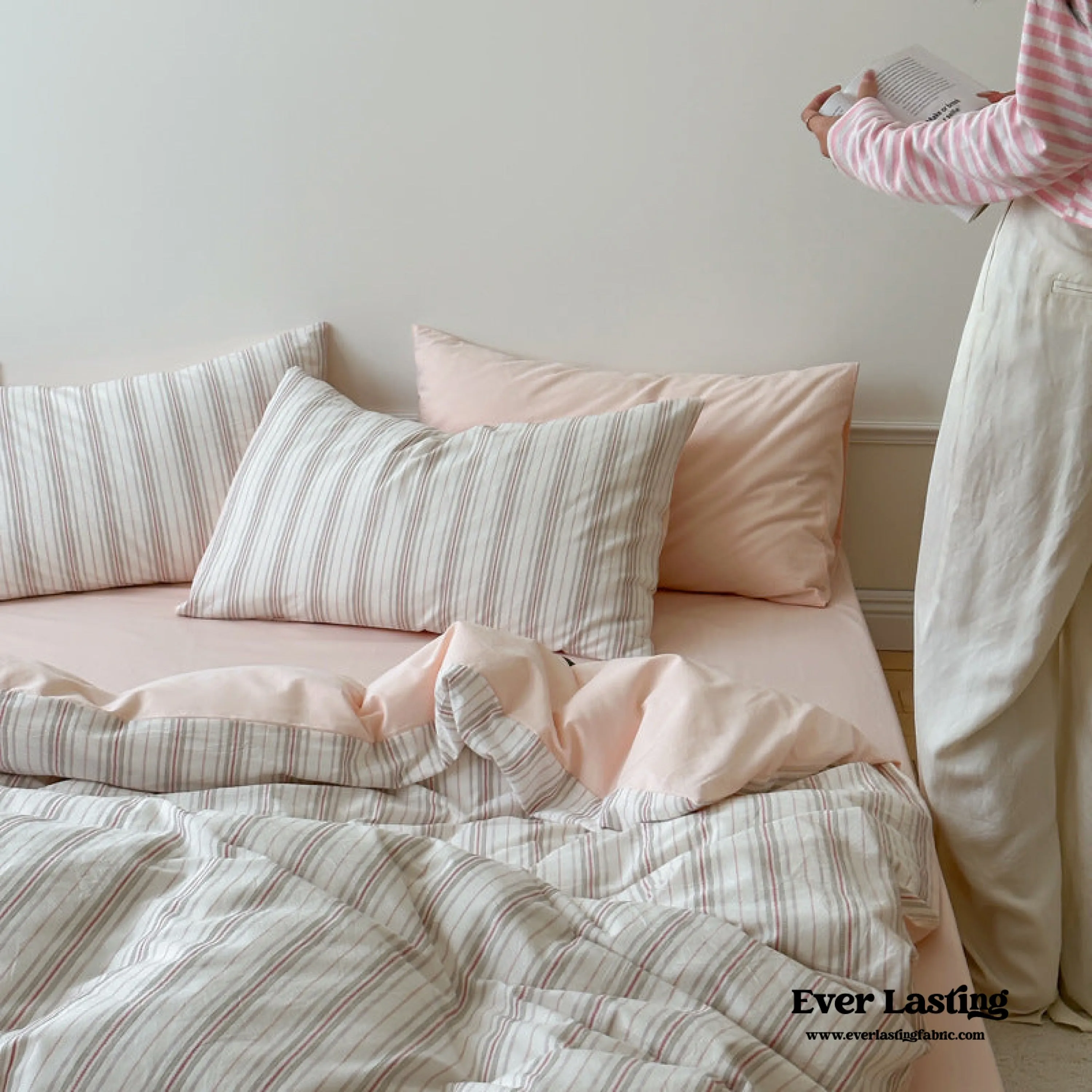 Cozy Pastel Striped Washed Cotton Bedding Bundle