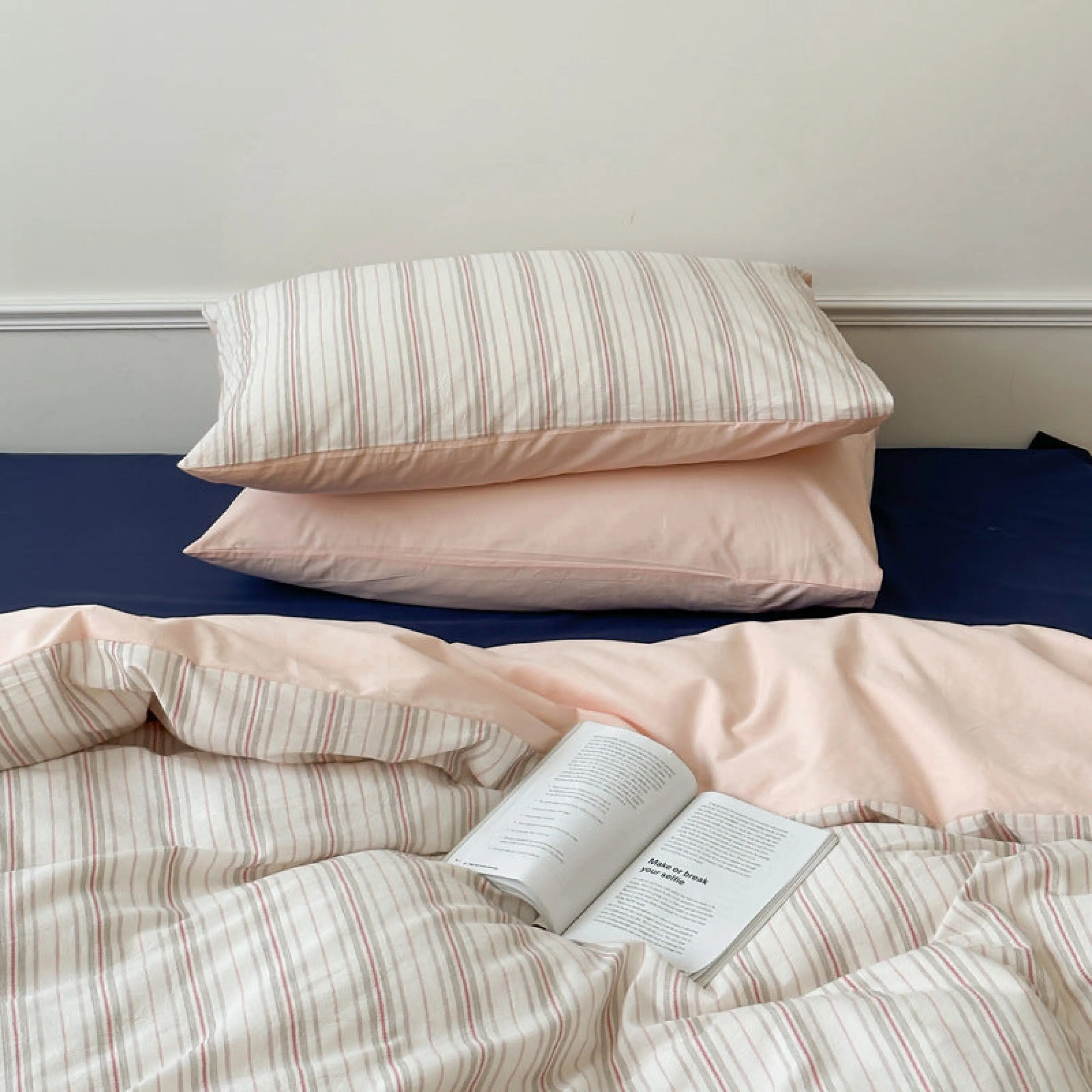 Cozy Pastel Striped Washed Cotton Pillowcases / Blue