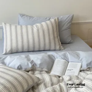 Cozy Pastel Striped Washed Cotton Pillowcases / Blue