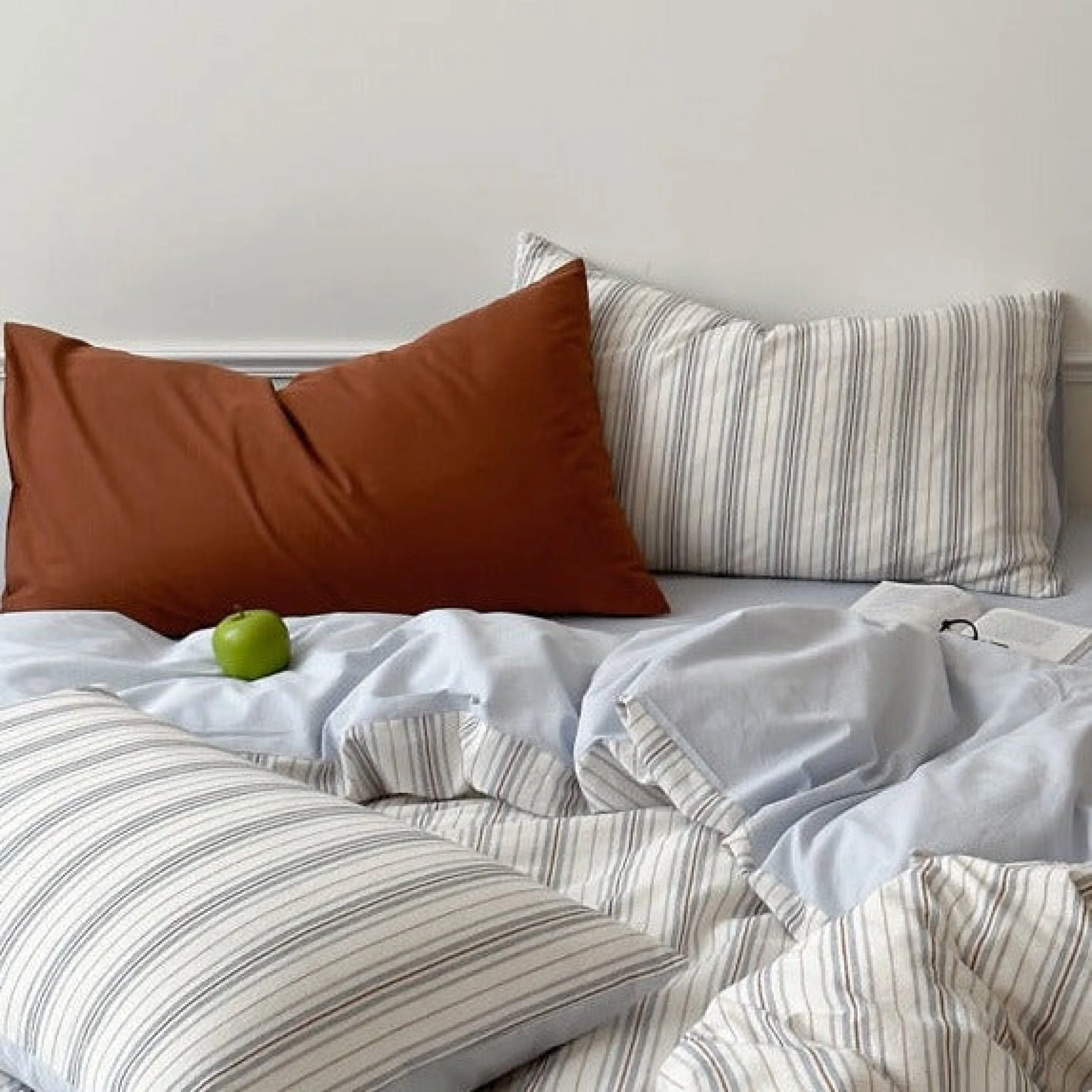 Cozy Pastel Striped Washed Cotton Pillowcases / Blue