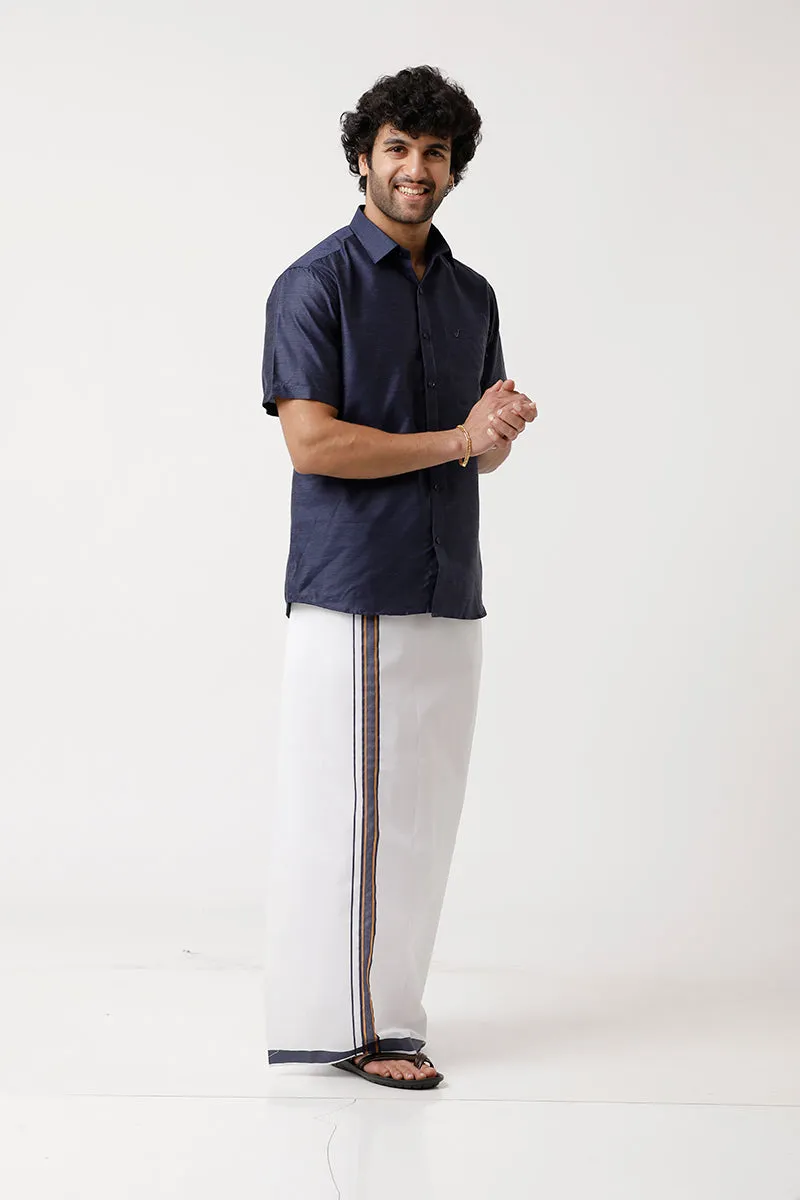 Divine - Berry Blue Matching Shirt and Dhoti Set For Men | Uathayam