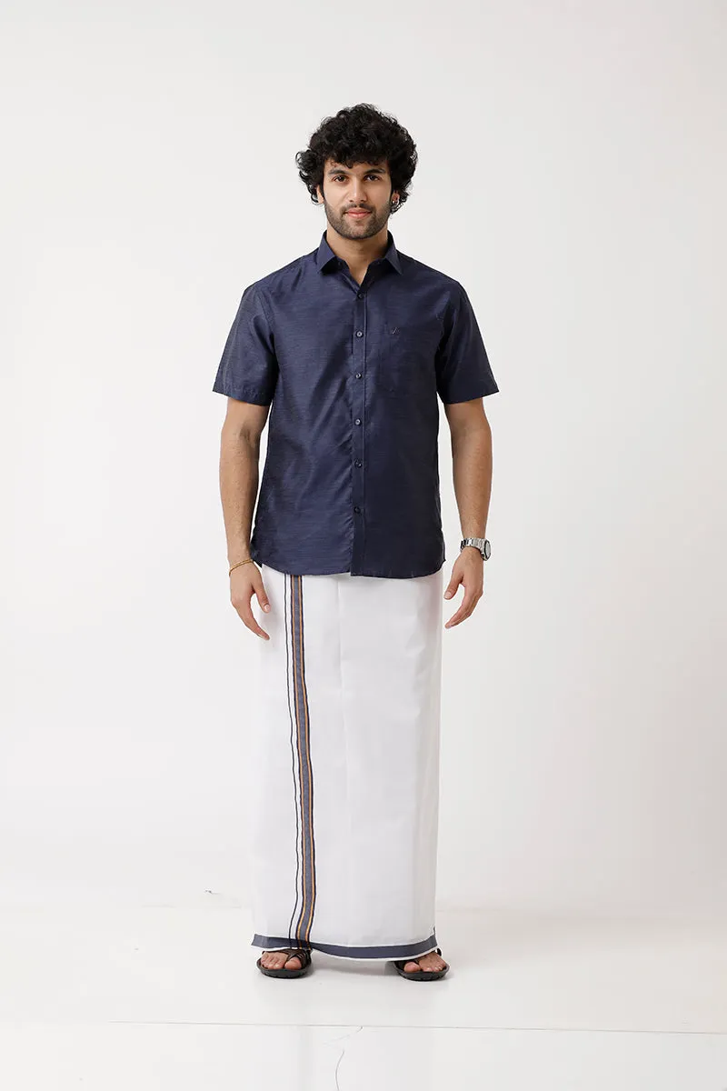 Divine - Berry Blue Matching Shirt and Dhoti Set For Men | Uathayam