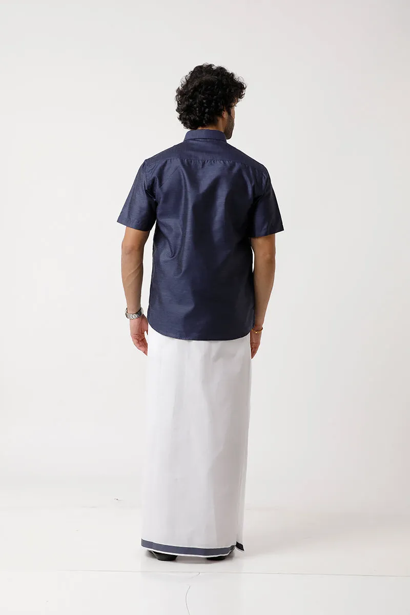 Divine - Berry Blue Matching Shirt and Dhoti Set For Men | Uathayam