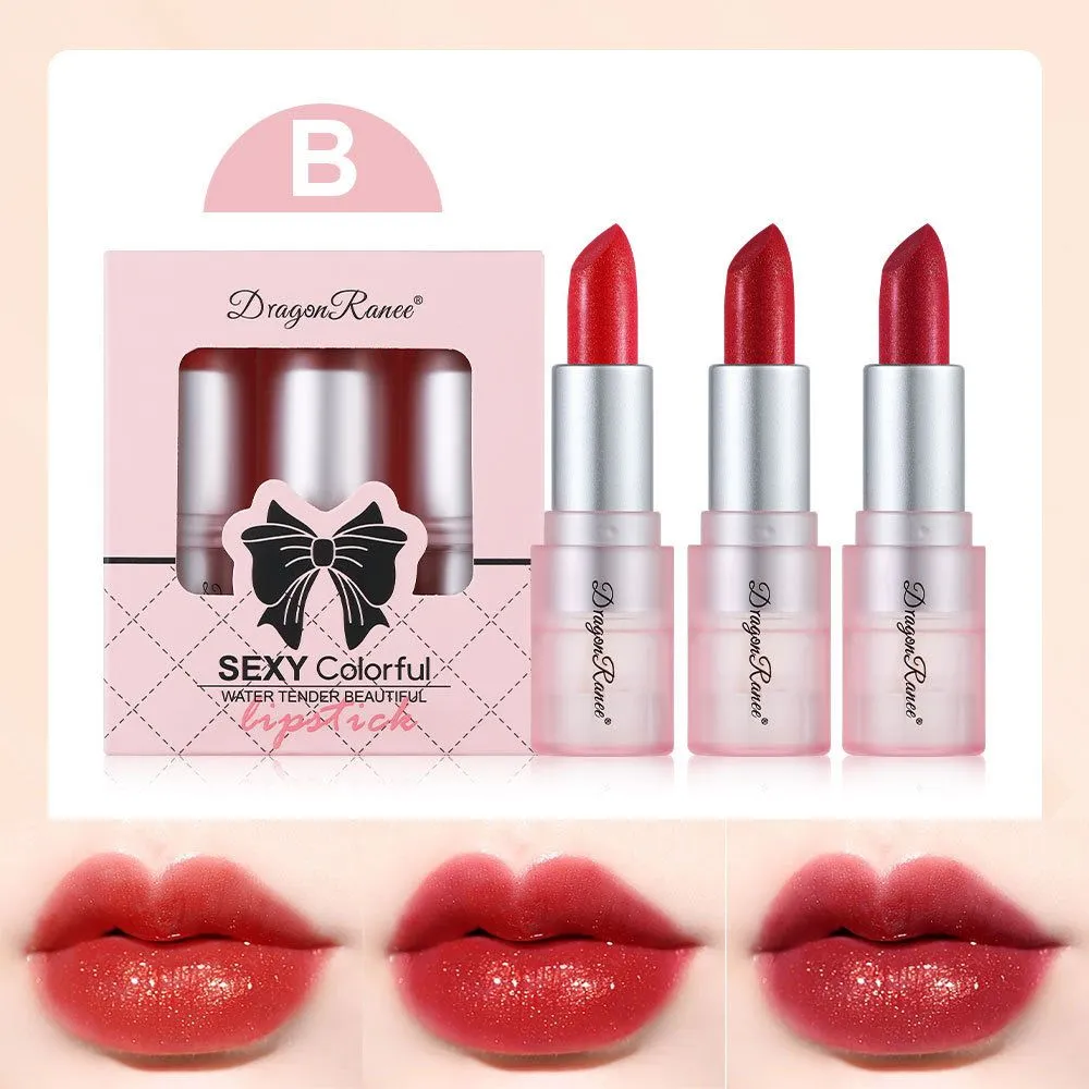 Dragon Ranee Pearlescent Glitter Lipstick Set Moisturizing Texture Non-drying Pearly Lip Tint Long Lasting 305gx3pcs