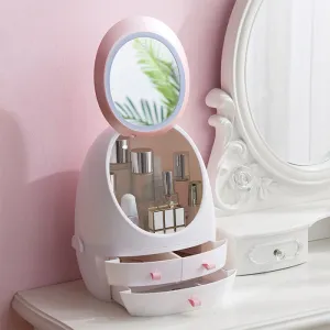 LED Light Mirror Cosmetic Makeup Storage Box