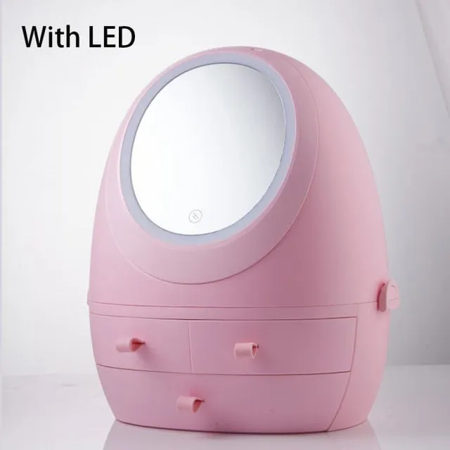 LED Light Mirror Cosmetic Makeup Storage Box