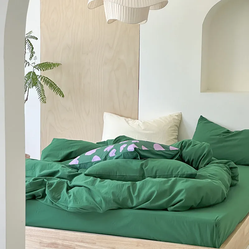 Modern Washed Cotton Bedding Set / Green