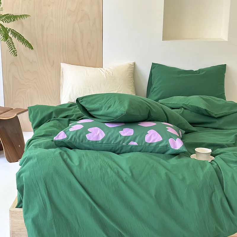 Modern Washed Cotton Bedding Set / Green