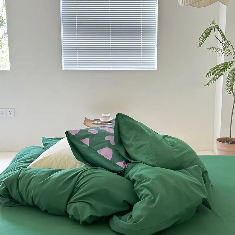 Modern Washed Cotton Bedding Set / Green