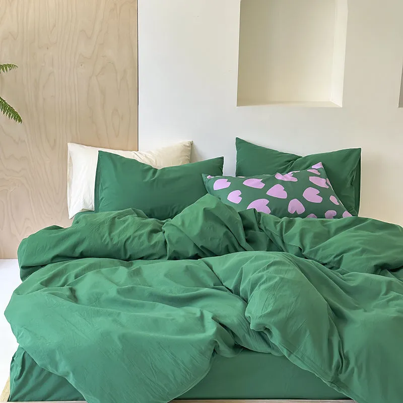 Modern Washed Cotton Bedding Set / Green