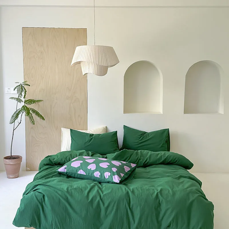 Modern Washed Cotton Bedding Set / Green