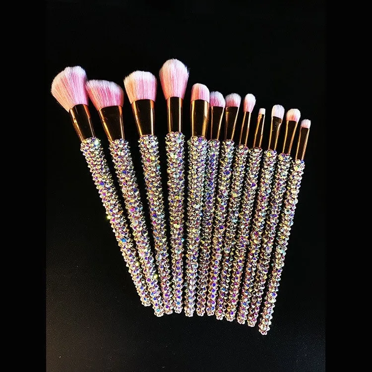 NEW BLING Makeup Comestic Brushes Set 12 pieces Beauty Bedazzled with Rhinestones / Swarovski Foundation