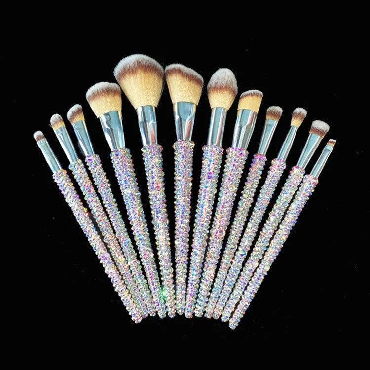 NEW BLING Makeup Comestic Brushes Set 12 pieces Beauty Bedazzled with Rhinestones / Swarovski Foundation