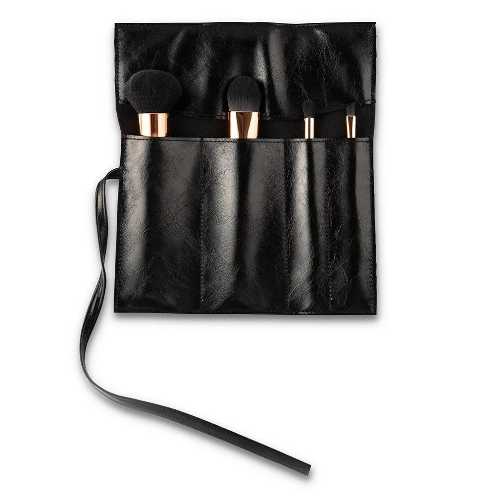 PERSONALIZED MAKEUP BRUSH SET & TRAVEL POUCH  - BLACK & ROSE GOLD