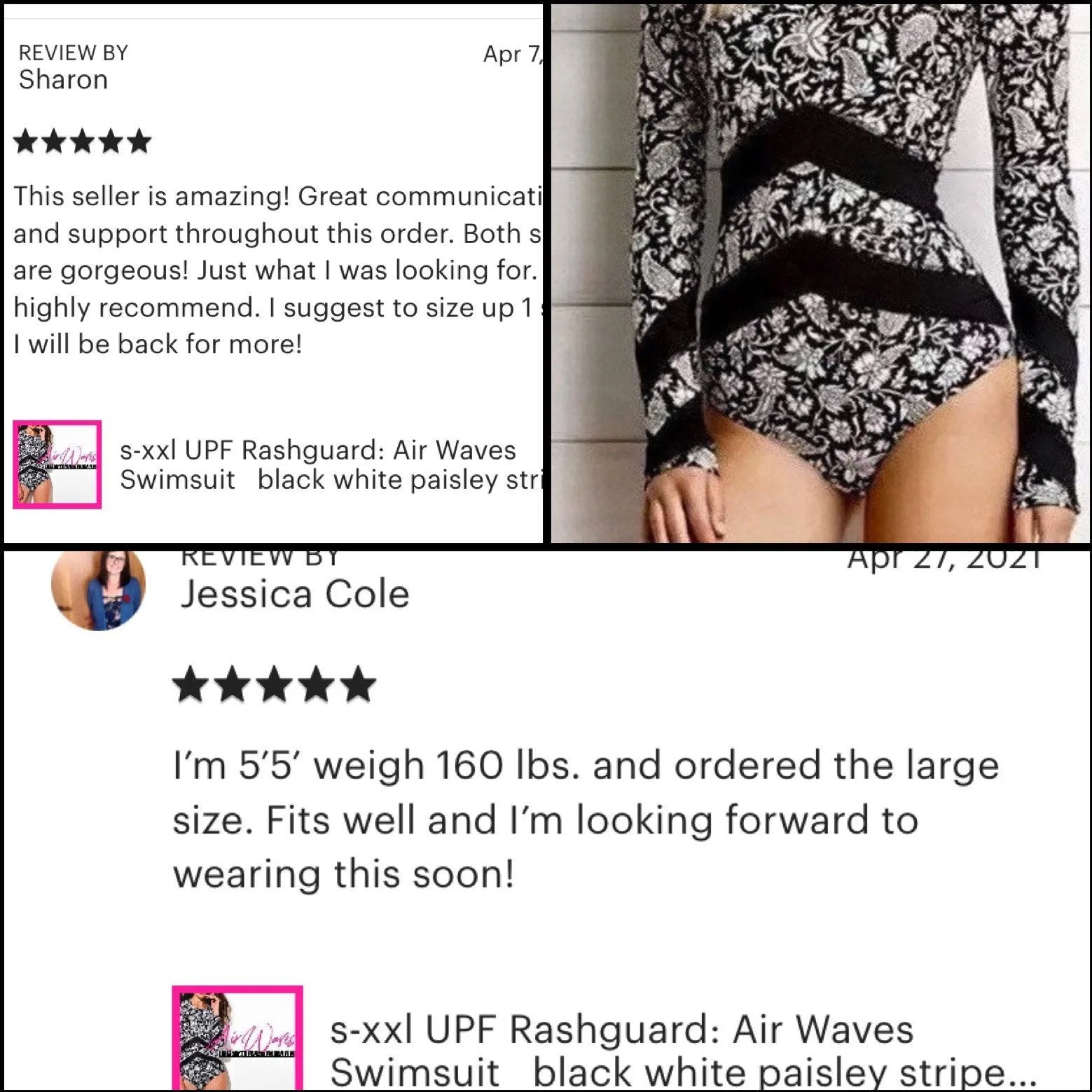 s-xxl UPF Rashguard: Air Waves Swimsuit   black white paisley stripes arrows beach pool surf women modest feminine TOP ranked beautiful gift