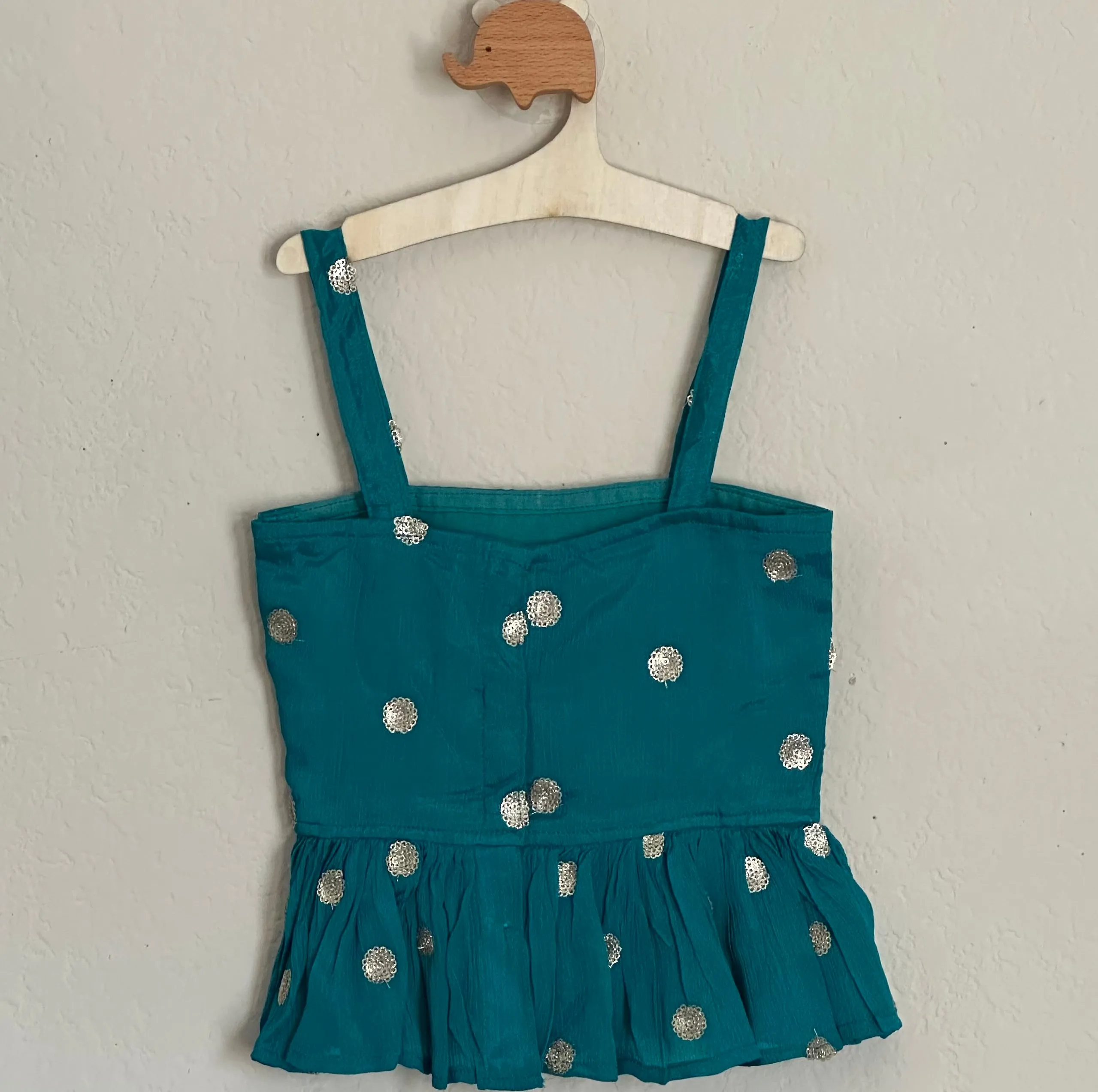 Spaghetti Peplum Crop Top and Soft Net Tired Skirt | 3-4 Yrs