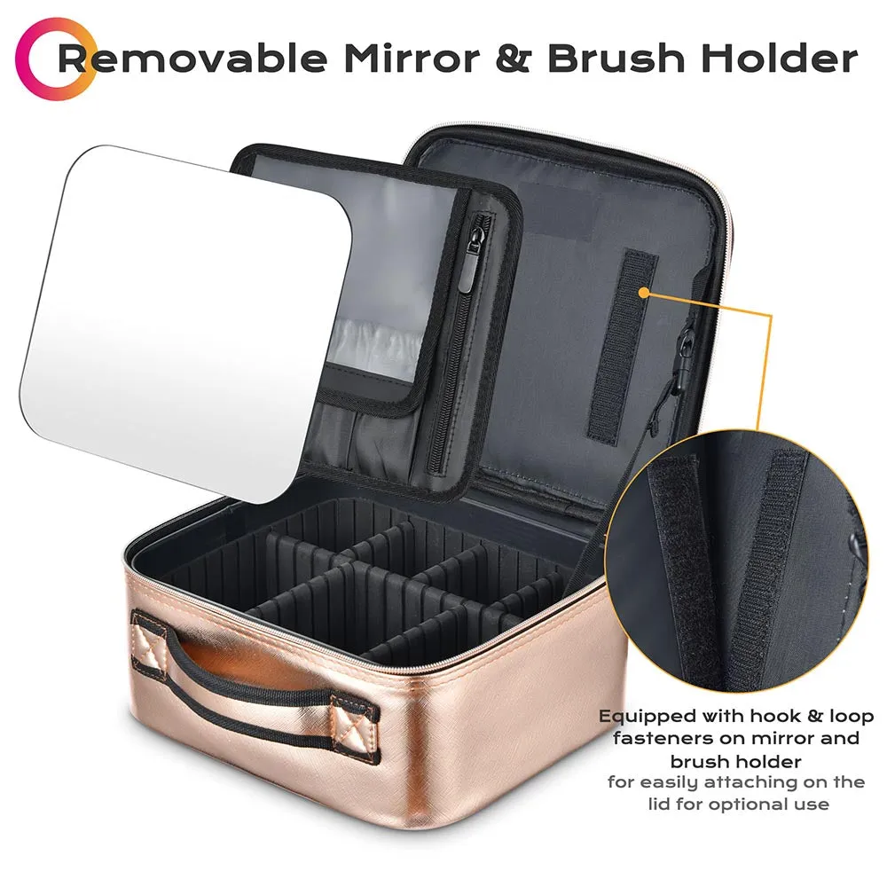 TheLAShop 10in Makeup Case with Mirror Compartments Gold