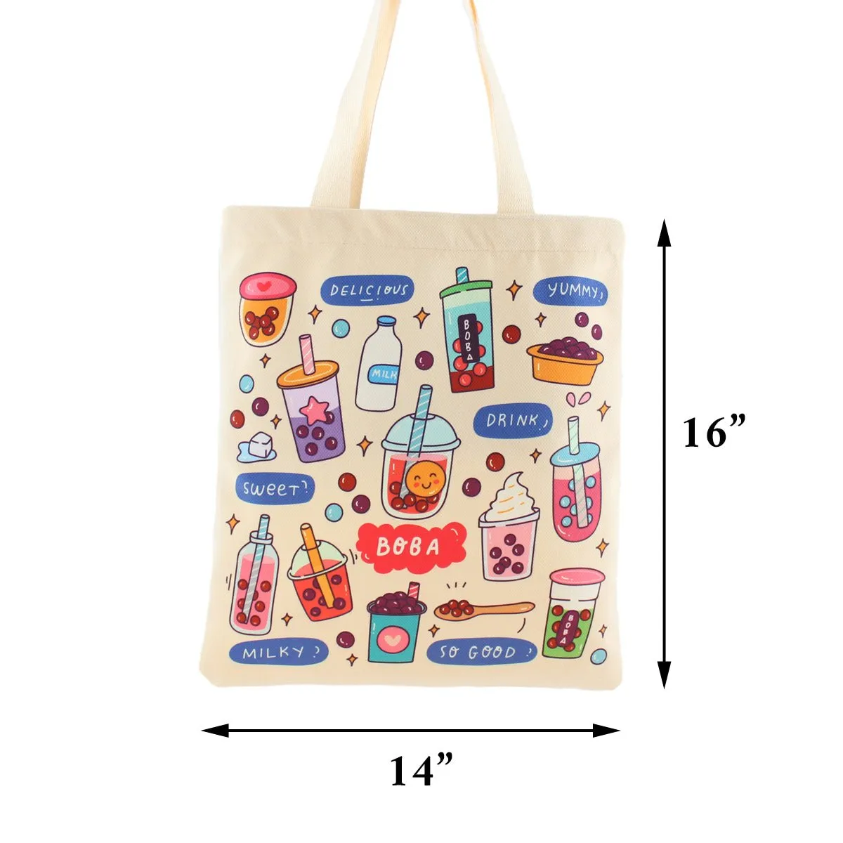 Women Tote Bag, Flannel Boba Bag Print on Both Sides, Bubble Tea Tote Bag