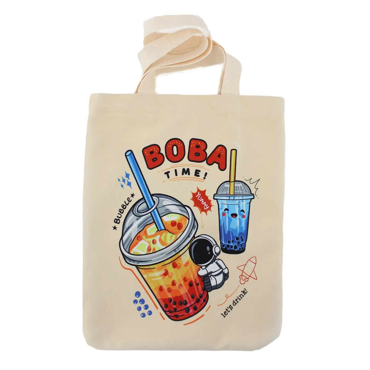 Women Tote Bag, Flannel Boba Bag Print on Both Sides, Bubble Tea Tote Bag