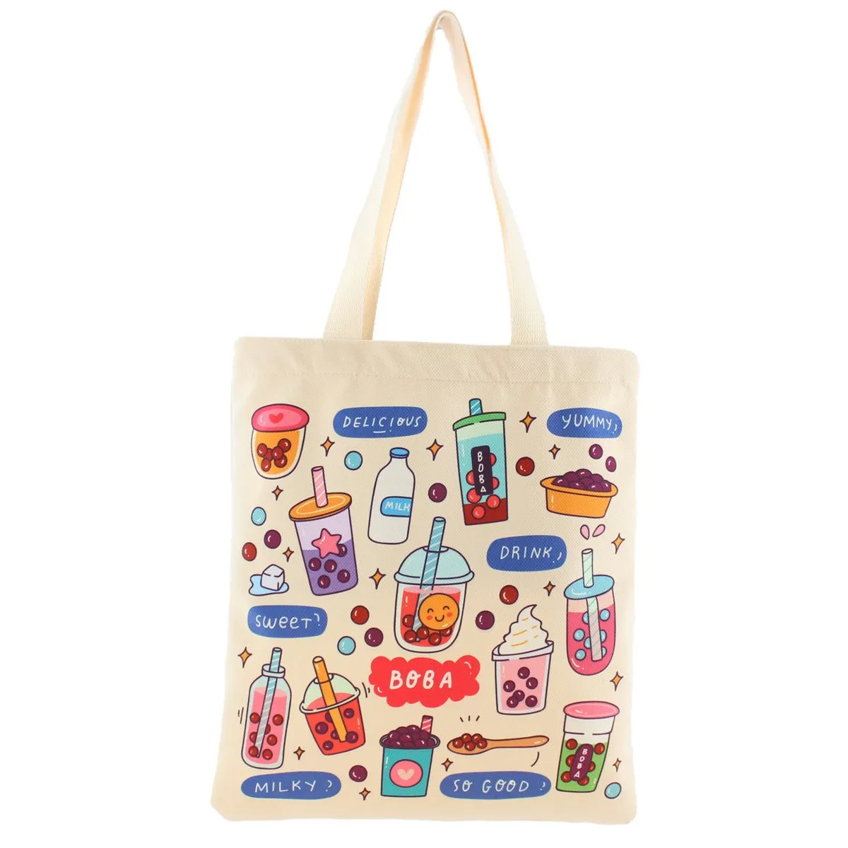 Women Tote Bag, Flannel Boba Bag Print on Both Sides, Bubble Tea Tote Bag